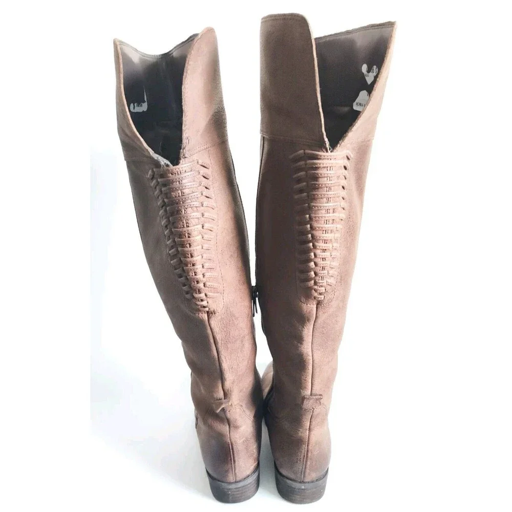Vince Camuto Patamina Over The Knee Boot Taupe Brown‎ Leather Size 6.5 Lace-up
